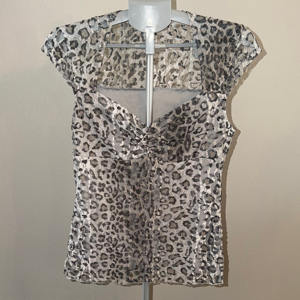Boston Proper Gray Leopard Print Blouse